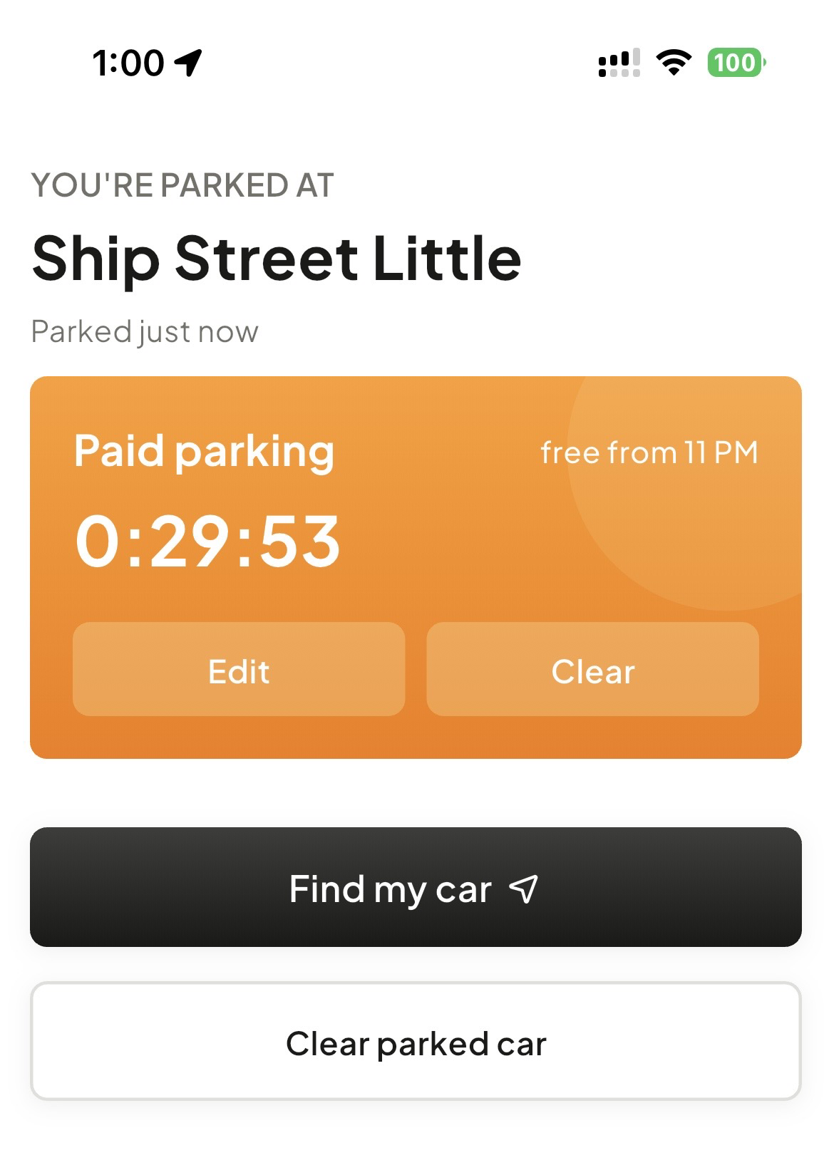 My Car parked state with countdown