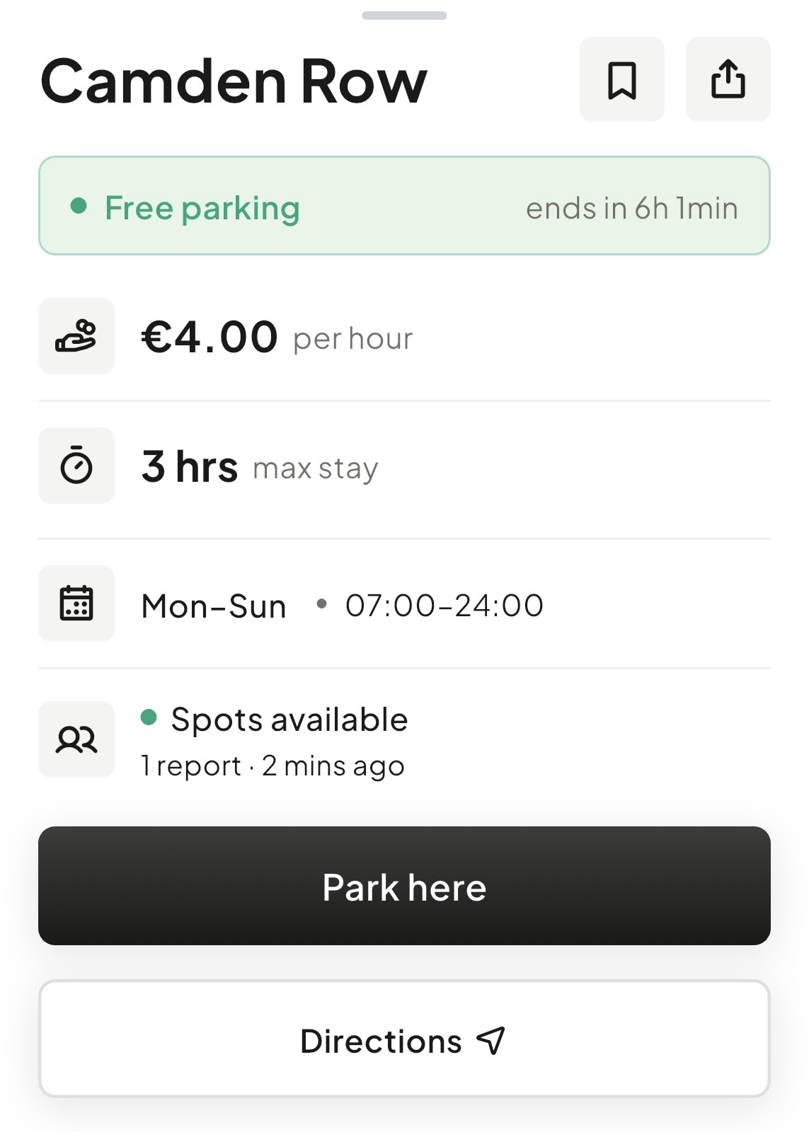 Parking spot details sheet